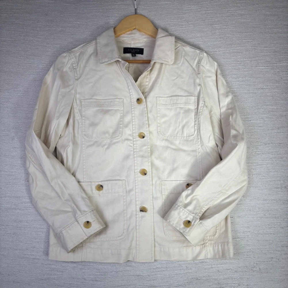 Talbots Petite Ivory Cotton Tencel Utility Field Jacket Cream Size MP Medium